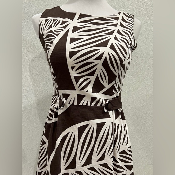 Anthropologie Tabitha Seabed Dress 6 Brown Palm Leaves Tropical Shift Sleeveless - Picture 4 of 8